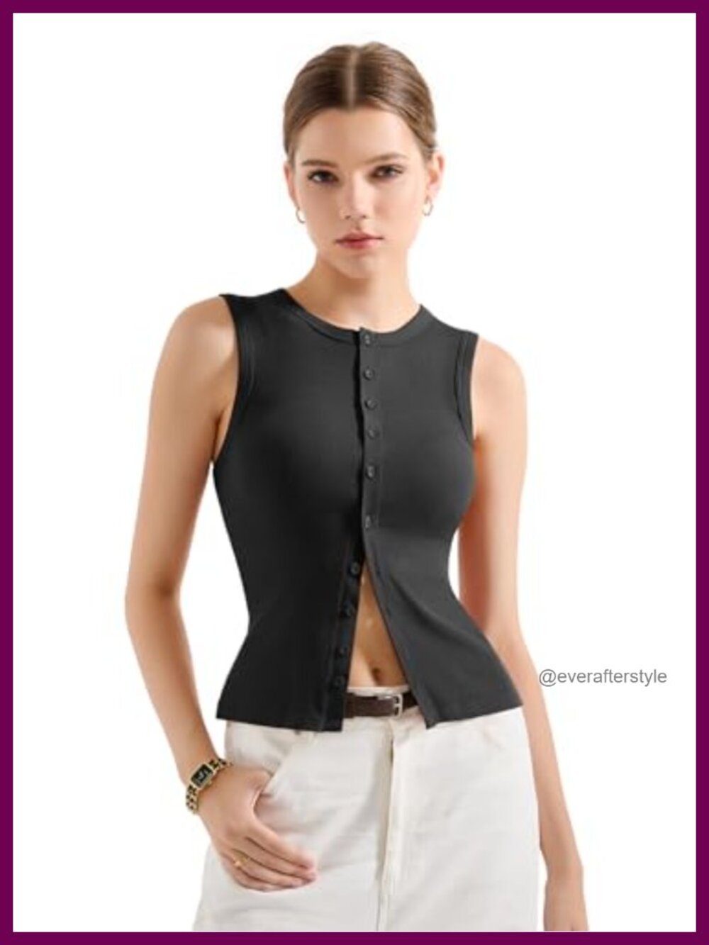 SUUKSESS Women's Ribbed Button Down Tank Top Y2K Sleeveless Fitted Vest